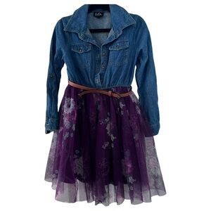 Lilt Girls 3/4 Sleeve Roll Tab Sleeve Fit + Flare Dress